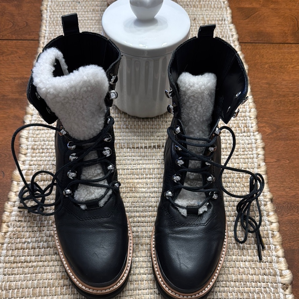 Marc Fisher LTD Stylish Black Leather Boots with Shearling Lining.
